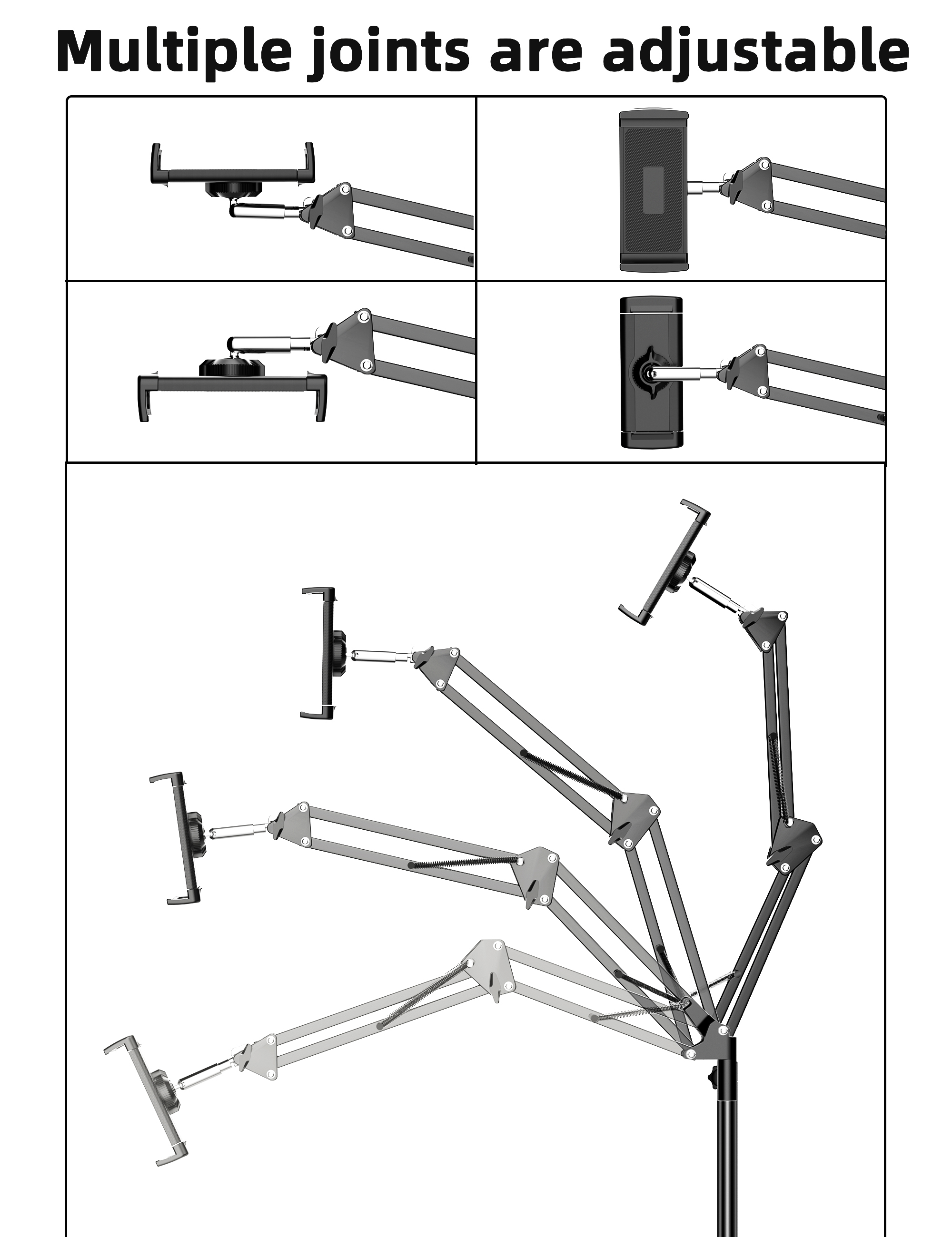 Tablet Floor Stand, 360-degree Rotatable Metal Tablet Stand Holder