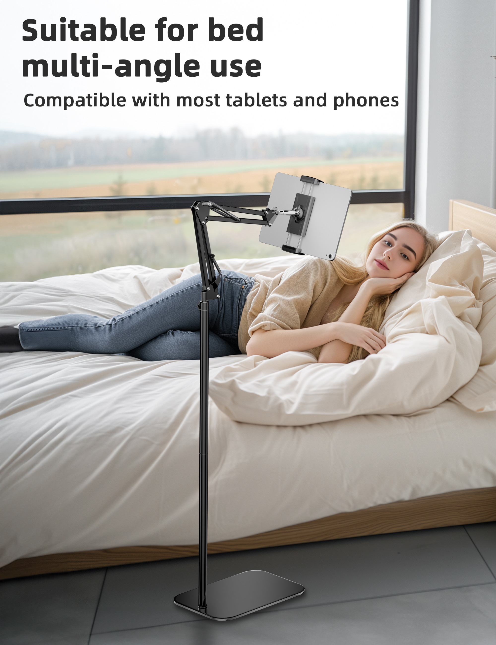 Tablet Floor Stand, 360-degree Rotatable Metal Tablet Stand Holder