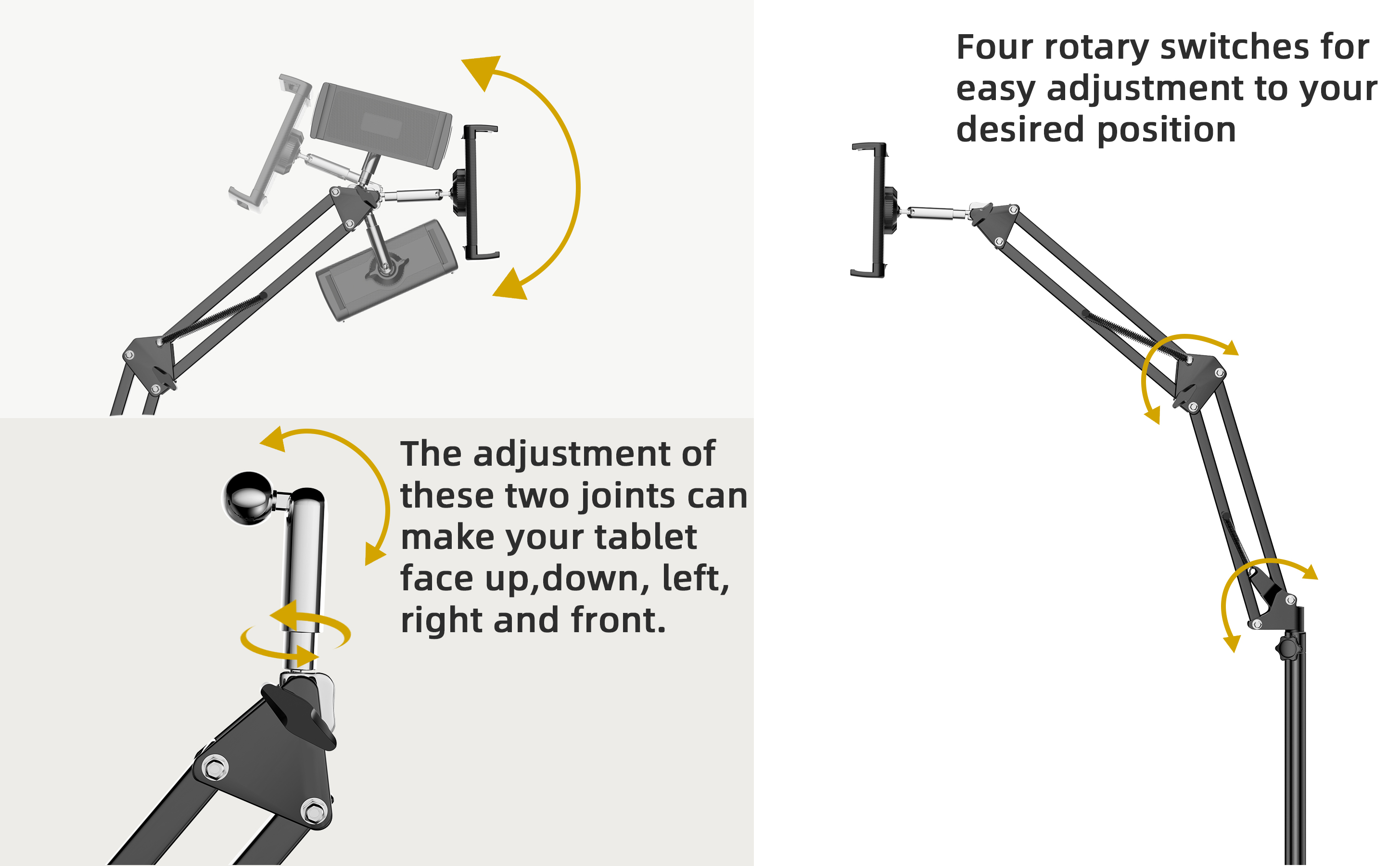Tablet Floor Stand, 360-degree Rotatable Metal Tablet Stand Holder