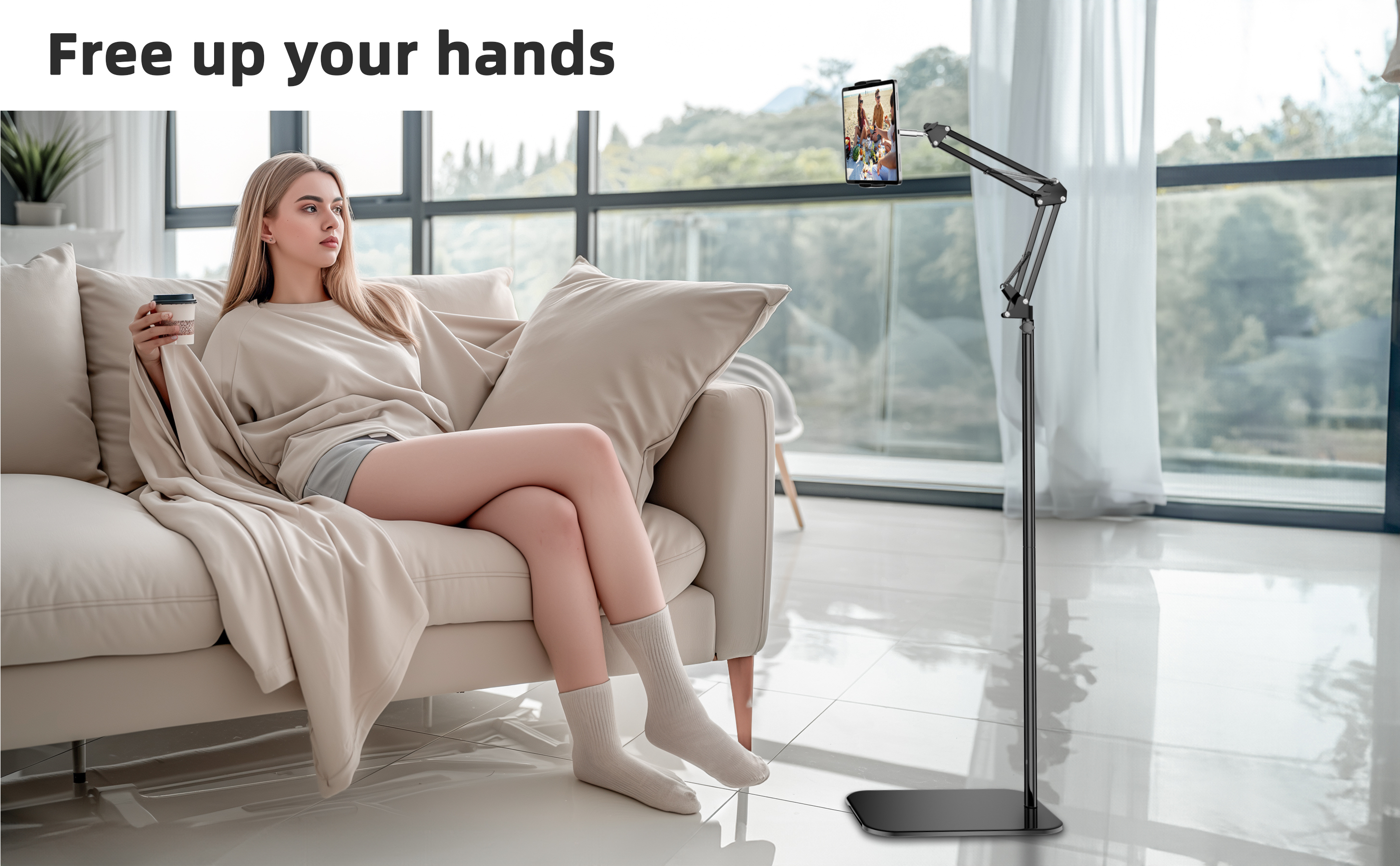 Tablet Floor Stand, 360-degree Rotatable Metal Tablet Stand Holder