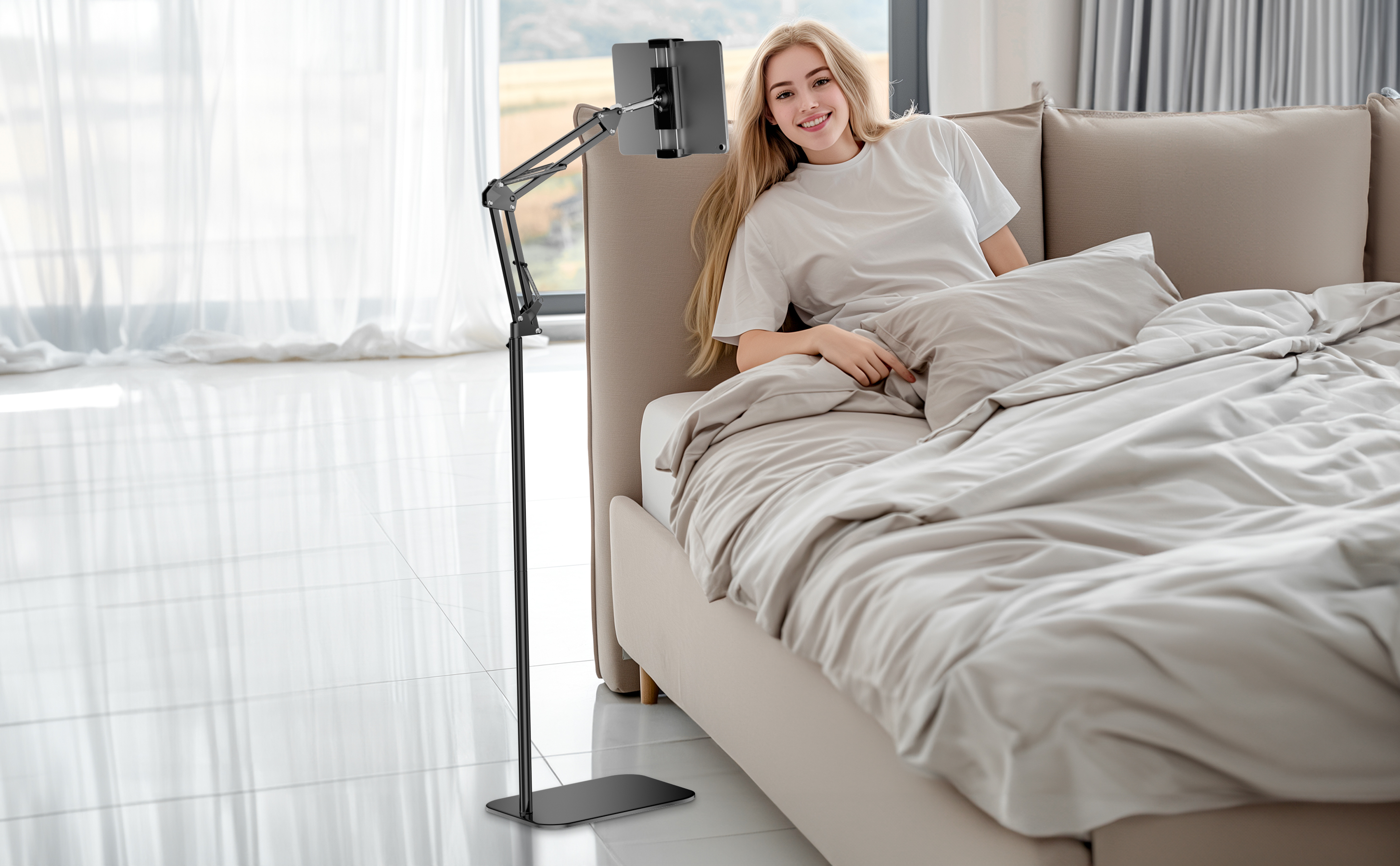 Tablet Floor Stand, 360-degree Rotatable Metal Tablet Stand Holder