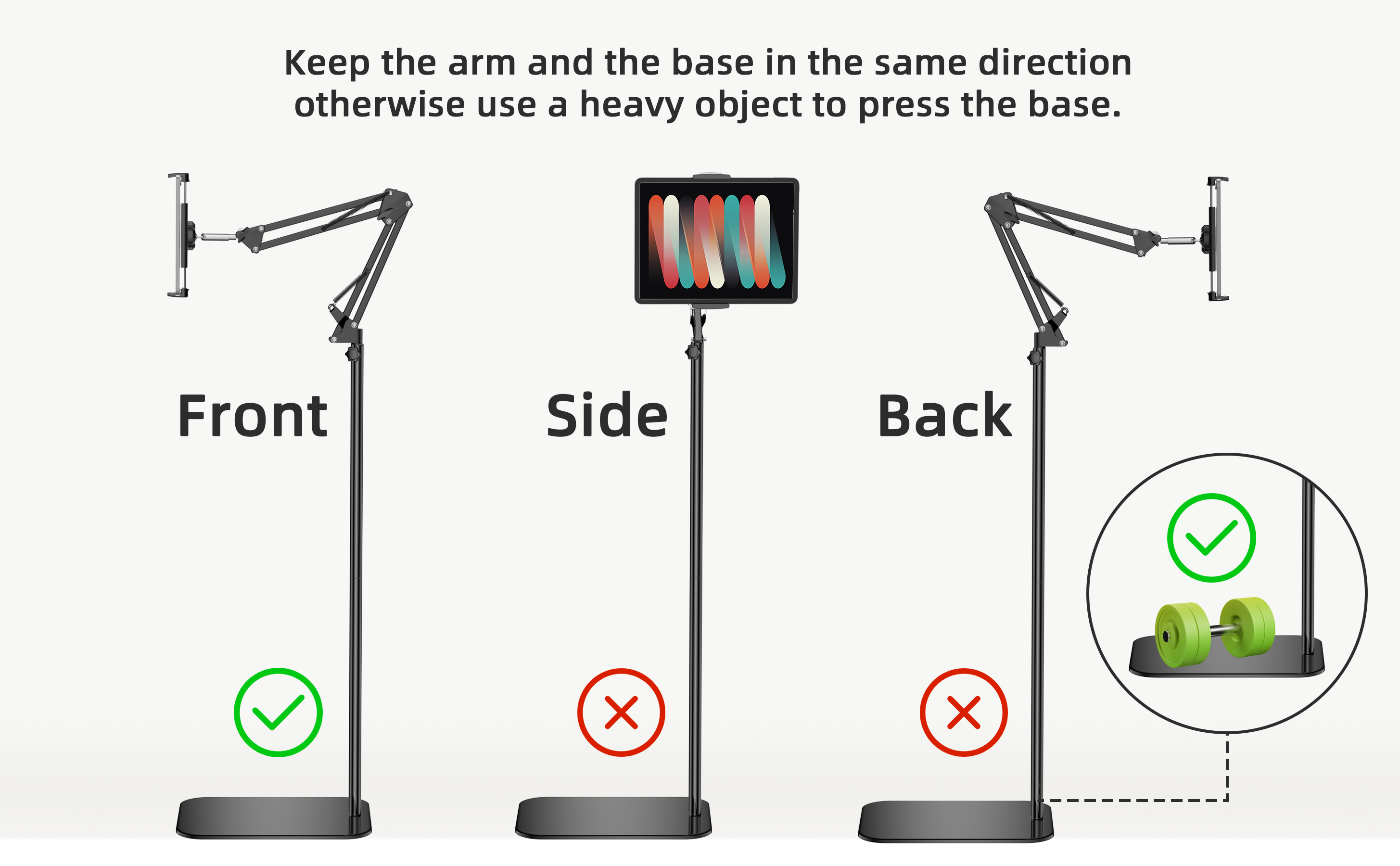 Tablet Floor Stand, 360-degree Rotatable Metal Tablet Stand Holder